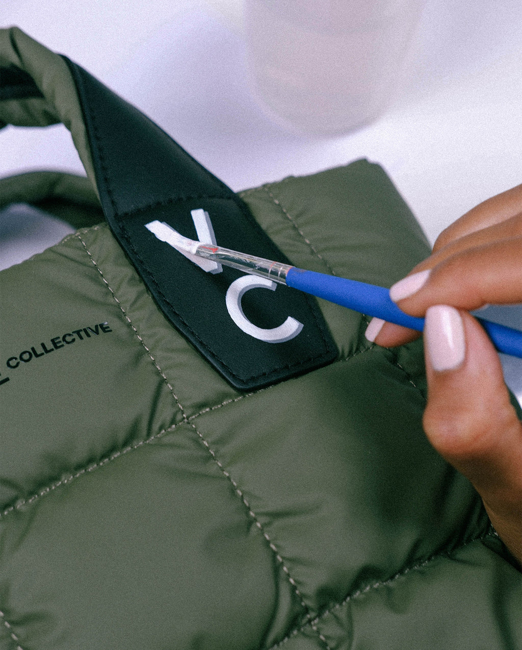 Personalized bag featuring monogrammed initials, adding a custom and stylish touch. Ideal for gifting or creating a unique everyday accessory.