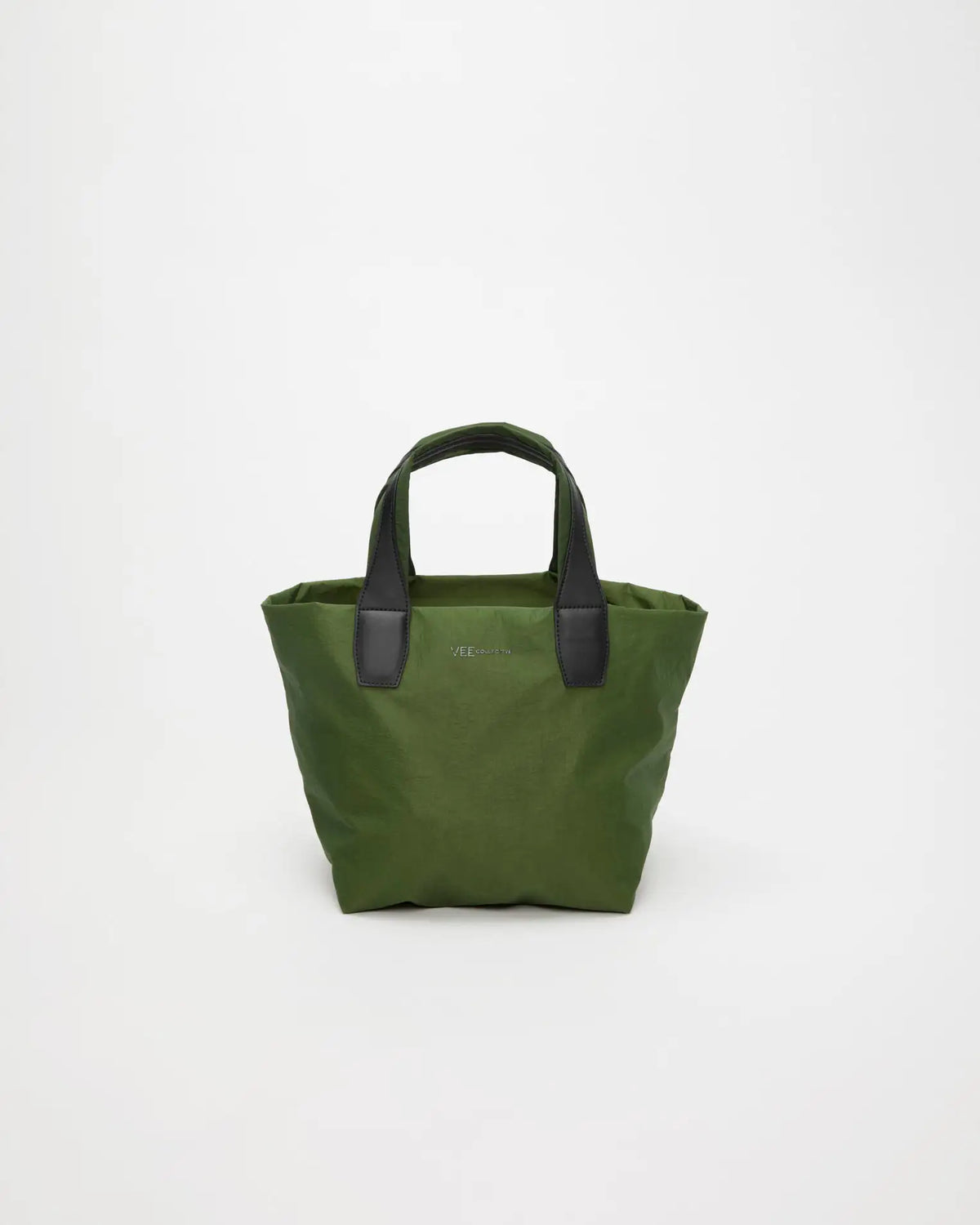 Porter Essence Small Olive Paper handbag crafted from paper touch material, featuring tan lining and sturdy handles.