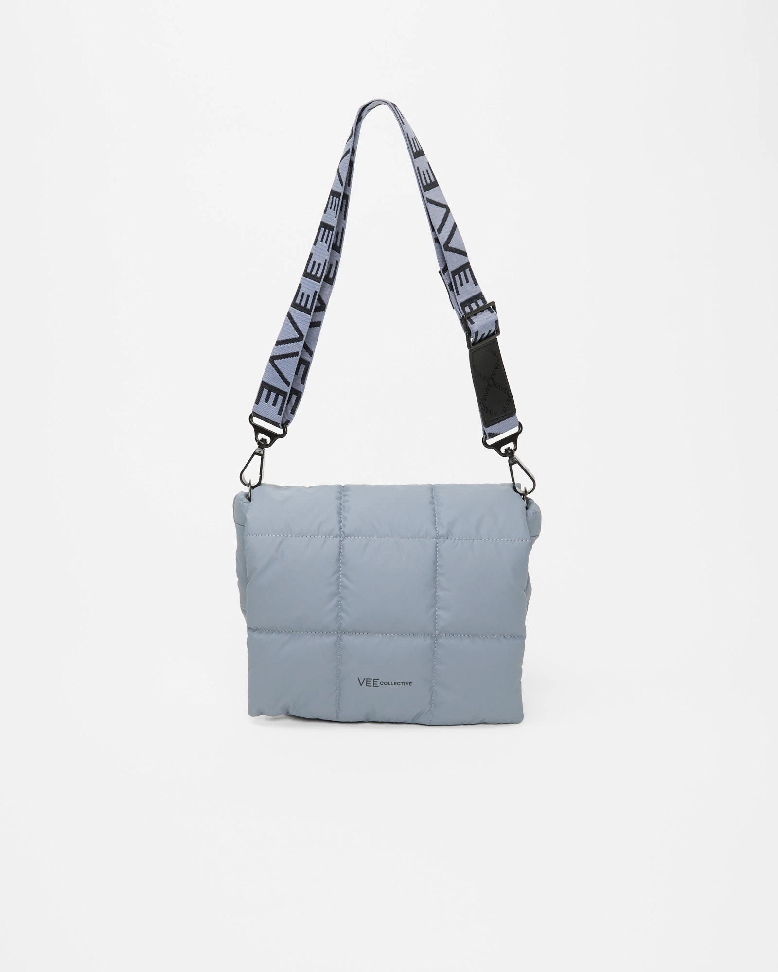 Front product shot of the crossbody Porter Messenger Bag in slate grey by Vee Collective.