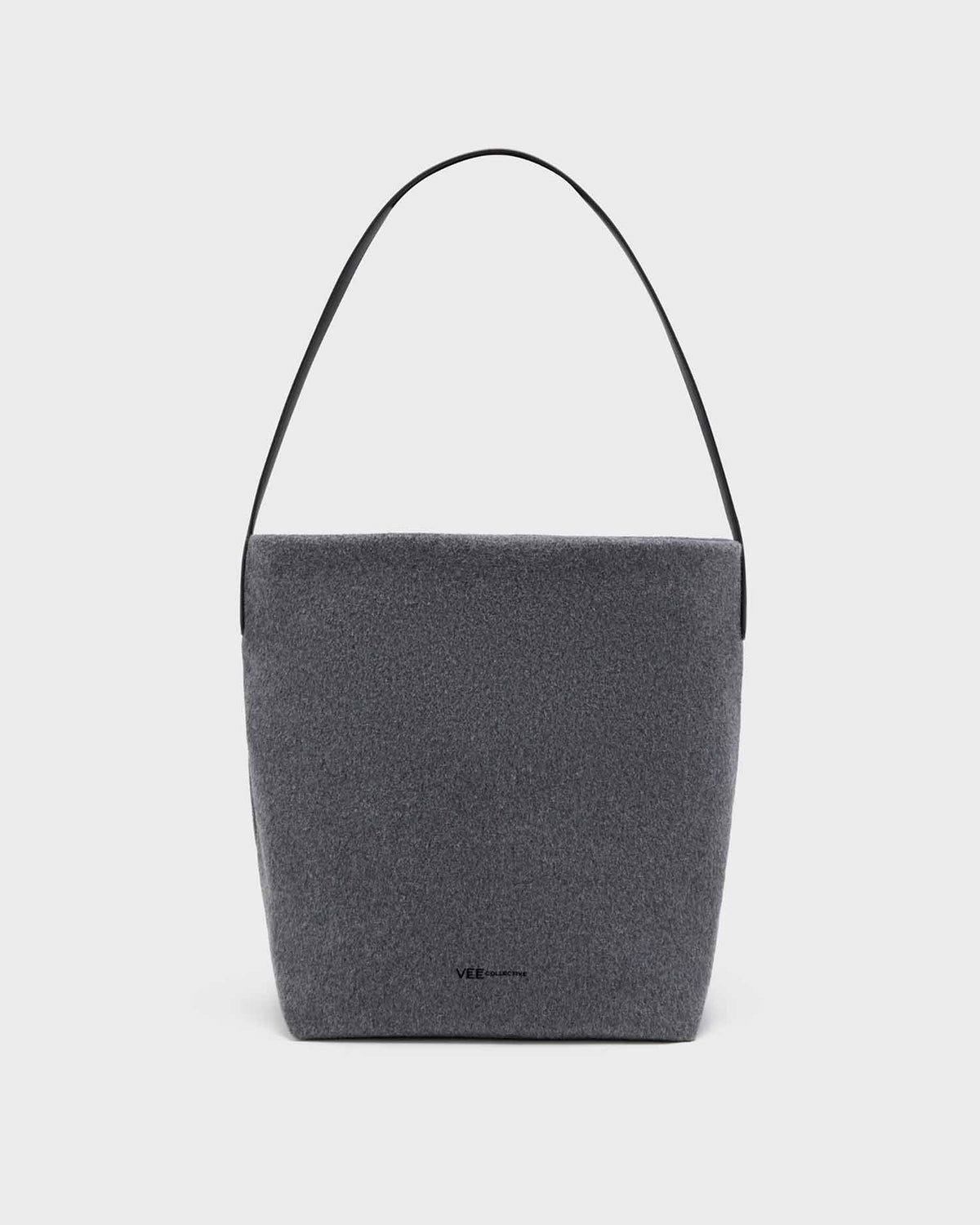 A dark gray woven fabric shoulder bag with a slim black leather strap, shown against a light gray background. c__1