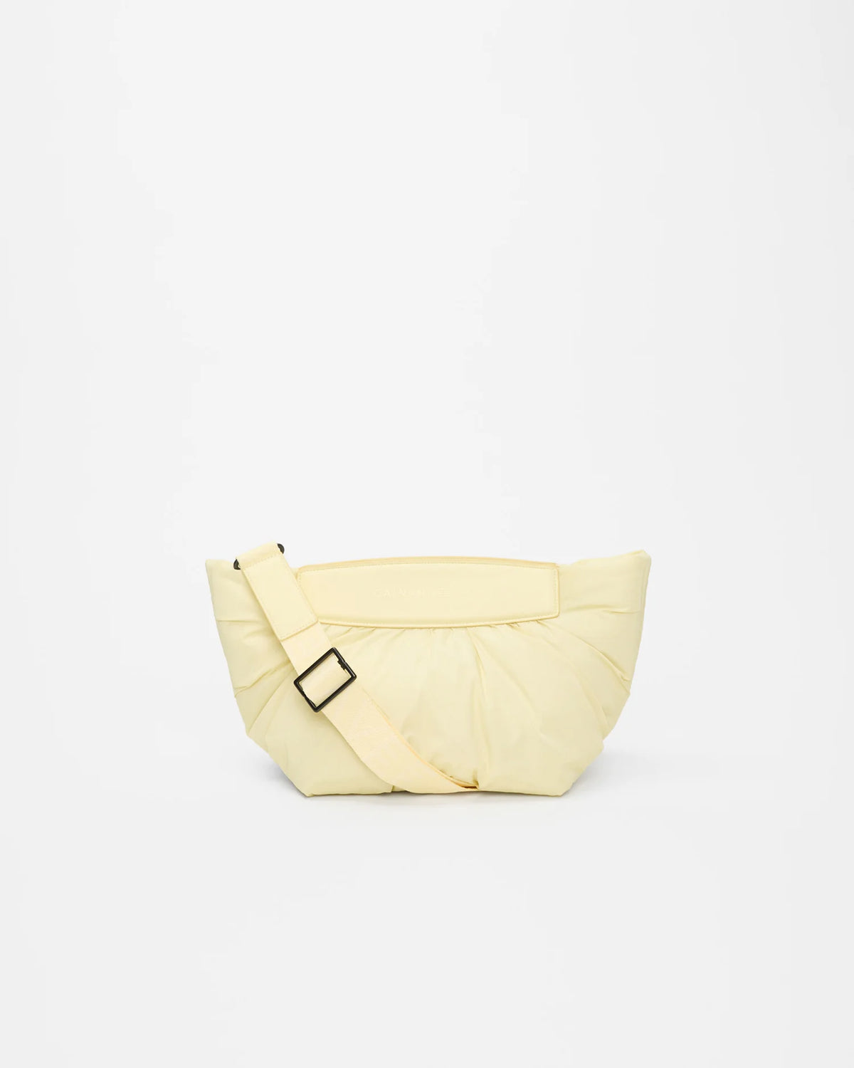 Front product shot of the Galvan x Vee Collective Caba Clutch Bag in buttermilk, with part of the removable crossbody strap visible.
