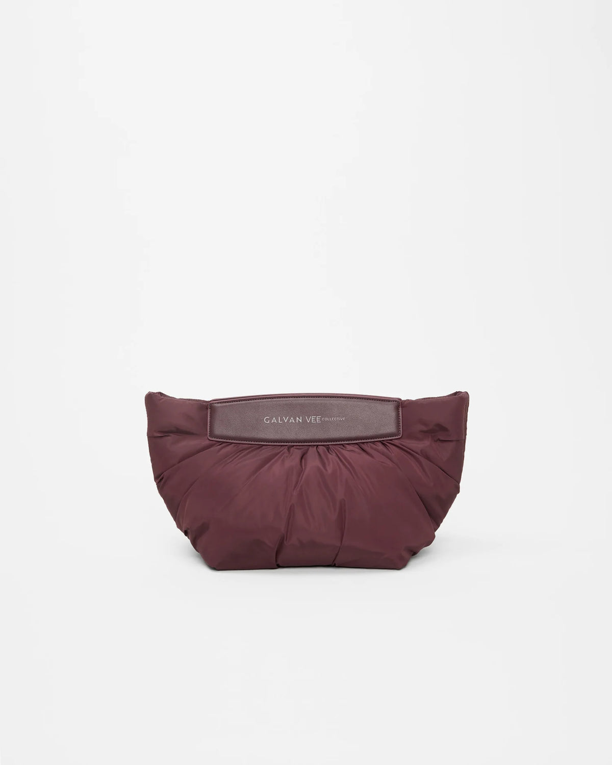 Front product shot of the Galvan x Vee Collective Caba Clutch Bag in mahogany.