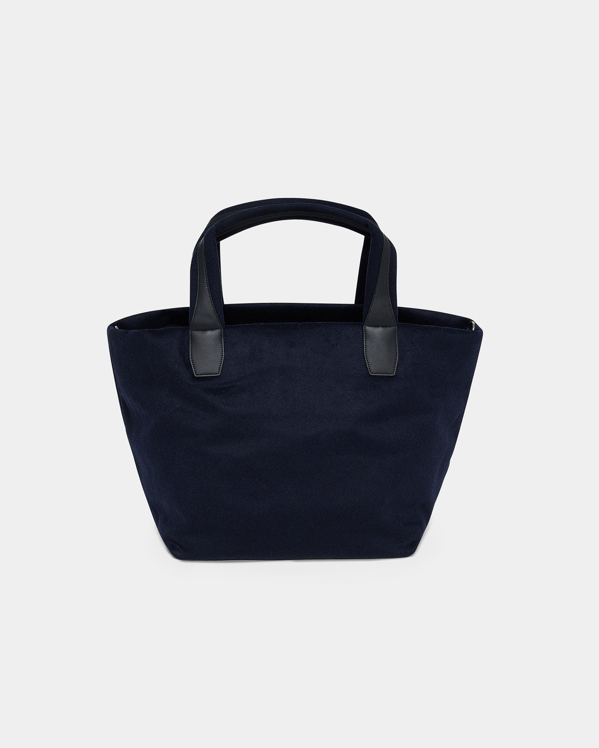 A front-view product photo of the Essence Wool Tote bag navy, displayed against a crisp white background.