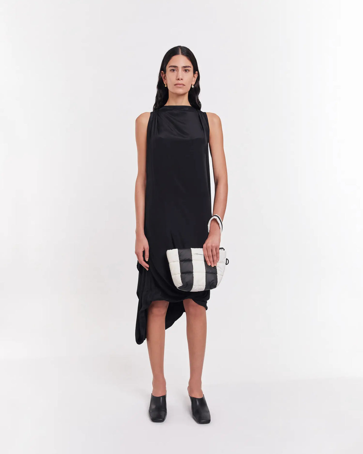 Porter Clutch Black - Marshmallow Stripes by VEE COLLECTIVE