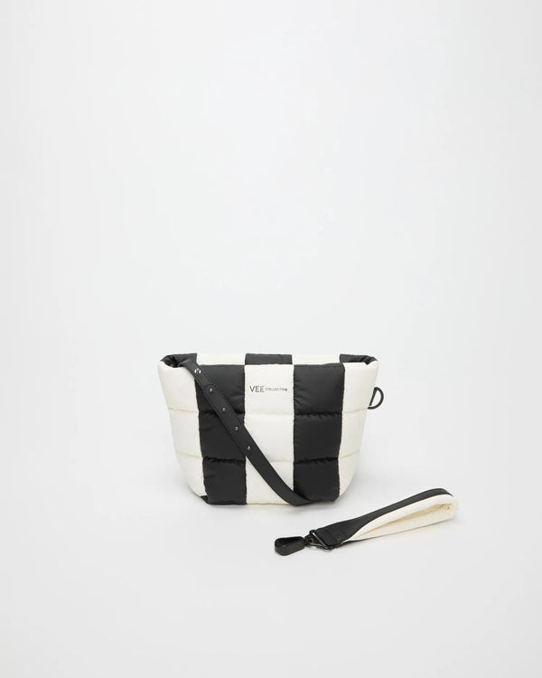 Porter Clutch Black - Marshmallow Stripes by VEE COLLECTIVE