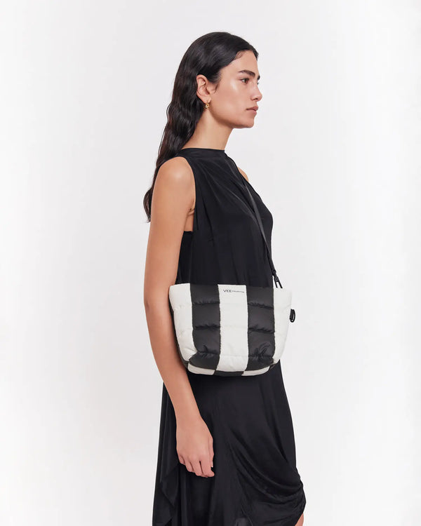 Porter Clutch Black - Marshmallow Stripes by VEE COLLECTIVE