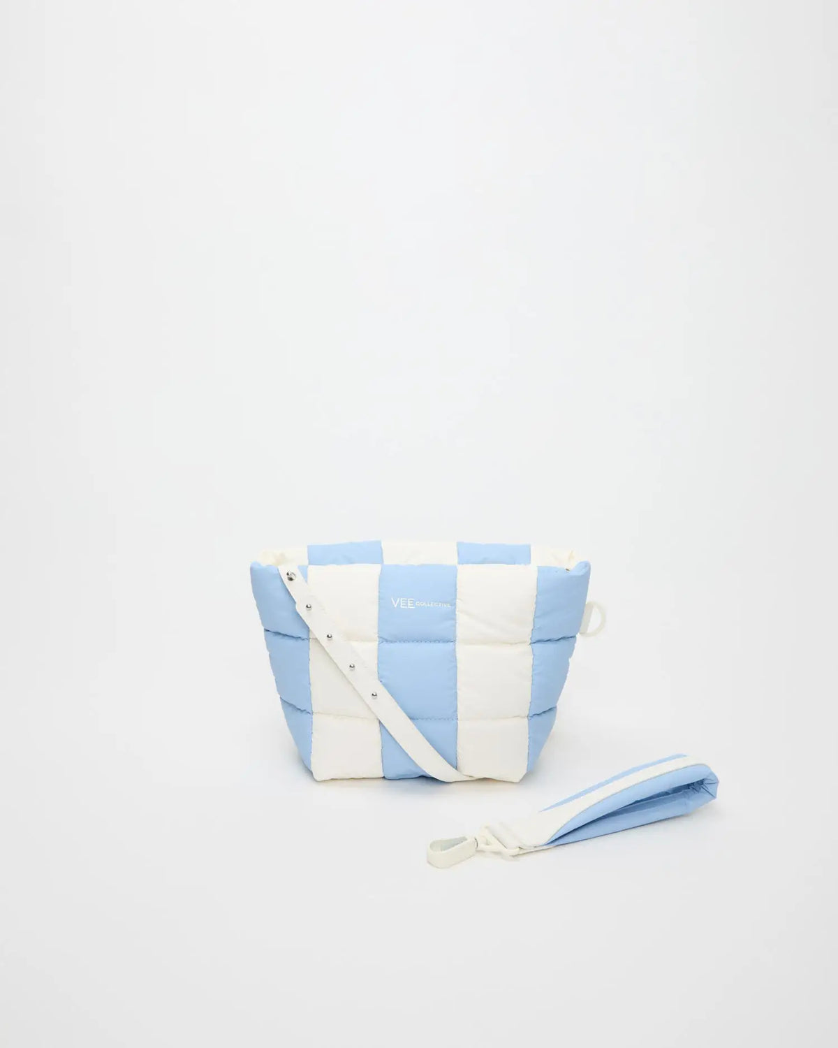 Porter Clutch Cerulean - Marshmallow Stripes by VEE COLLECTIVE