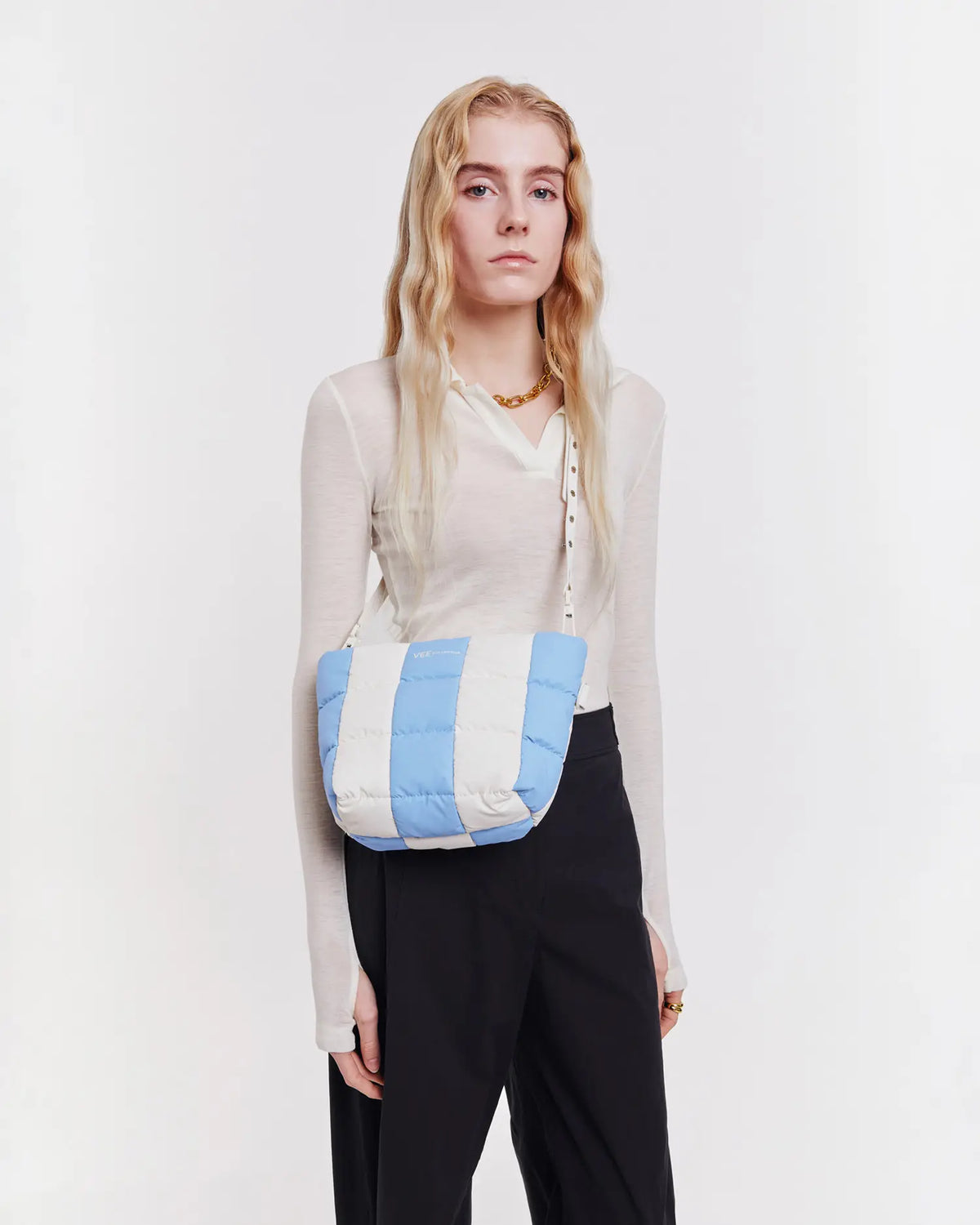 Porter Clutch Cerulean - Marshmallow Stripes by VEE COLLECTIVE