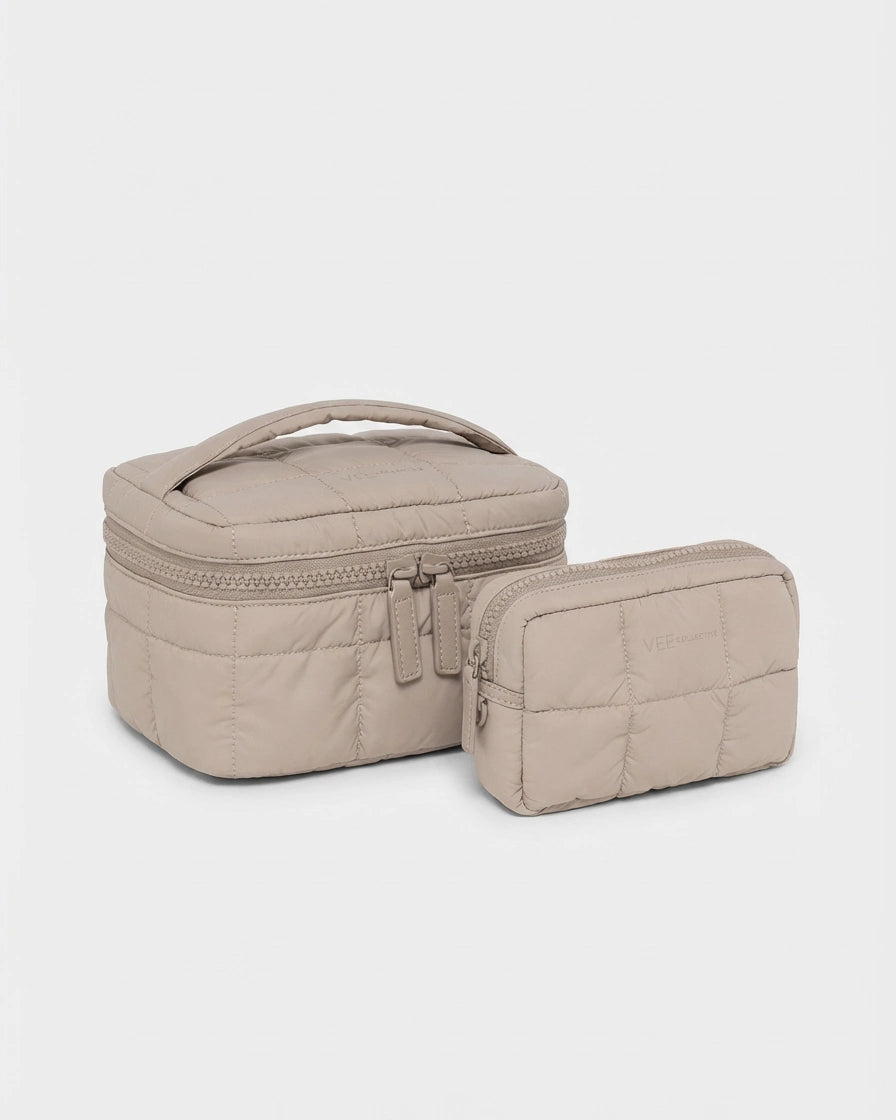 Beige quilted Organizer Duo with a large main bag and a smaller zip pouch