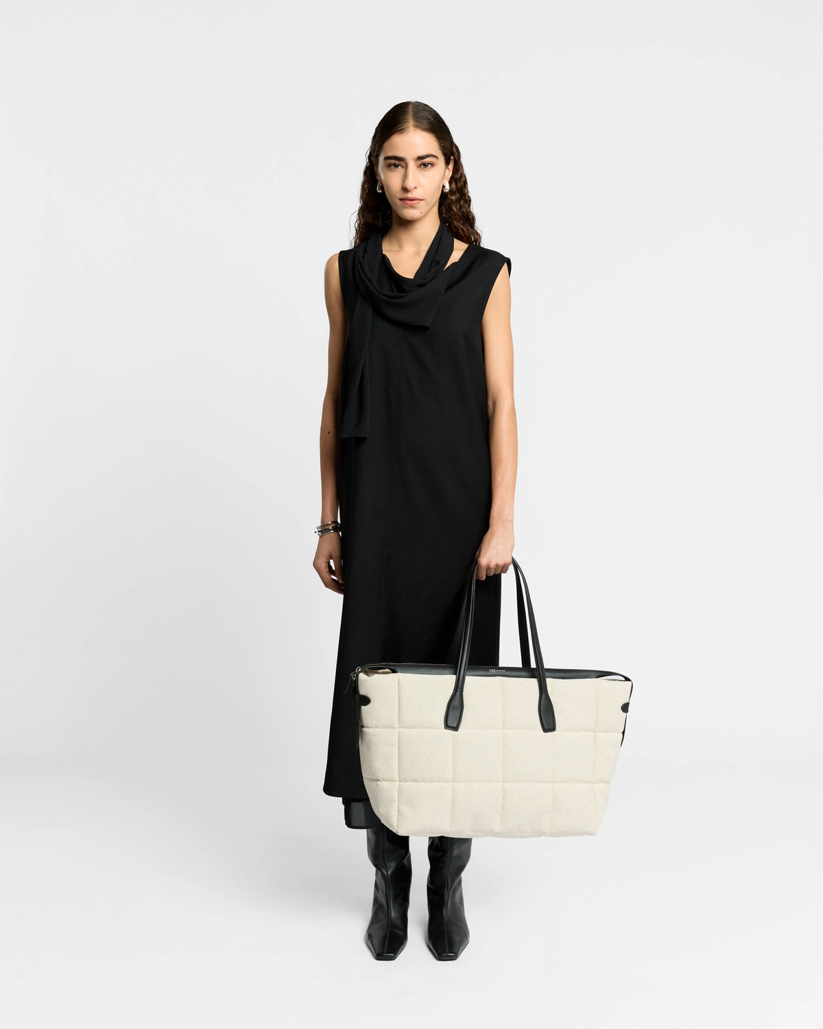 Tela Tote Large Natural Black Canvas