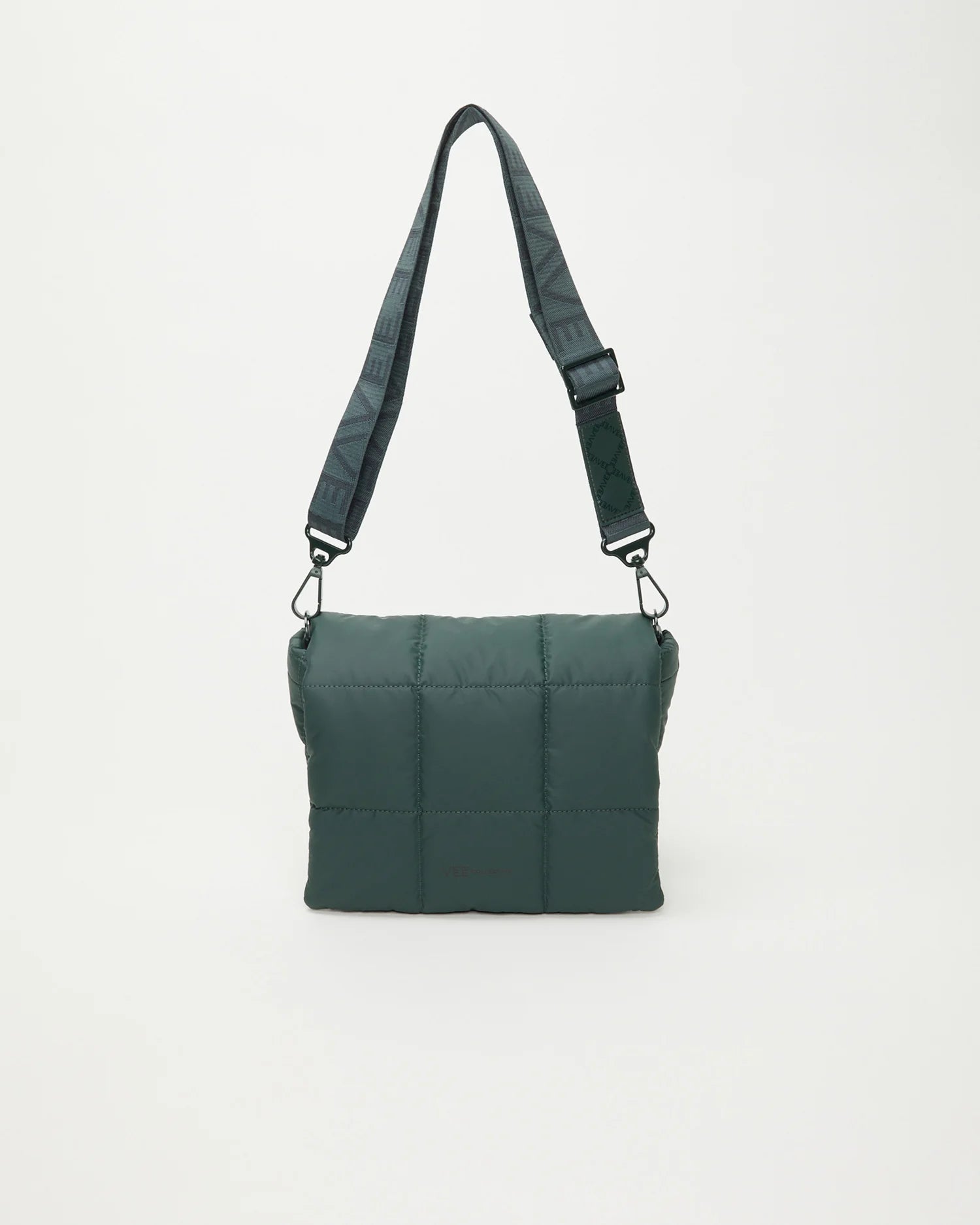 Front view of the Porter Messenger Crossbody Bag by Vee Collective in Bottle Green.