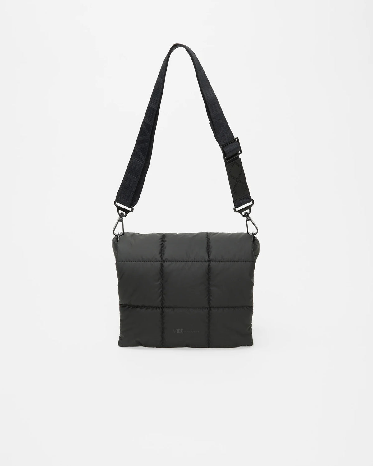 Front view of the Porter Messenger Crossbody Bag by Vee Collective in Matt Black.