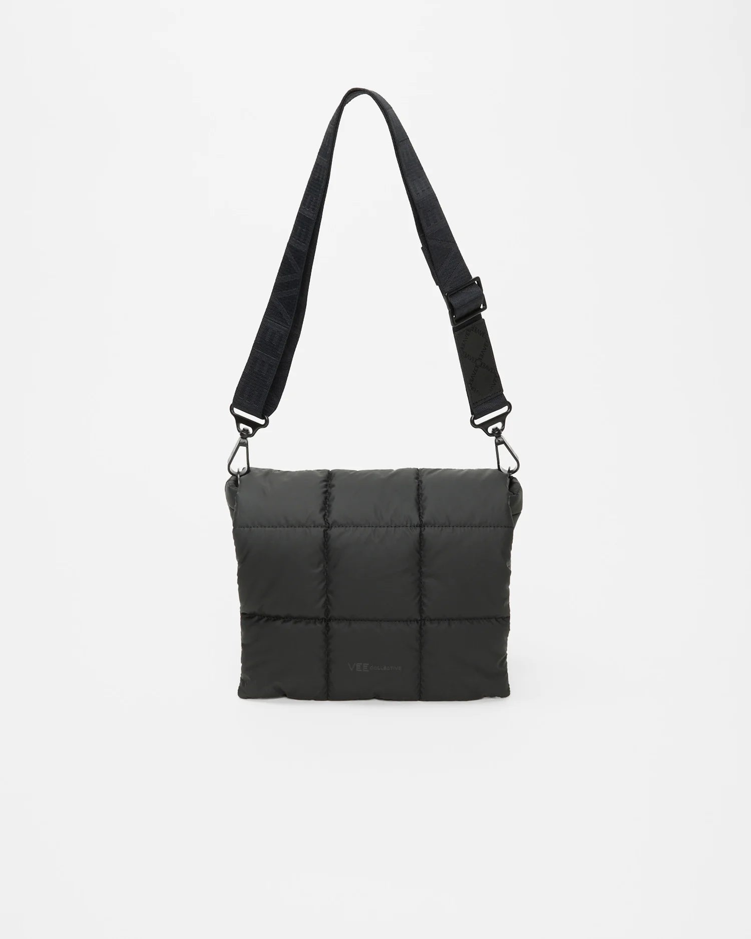 Front view of the Porter Messenger Crossbody Bag by Vee Collective in Matt Black.