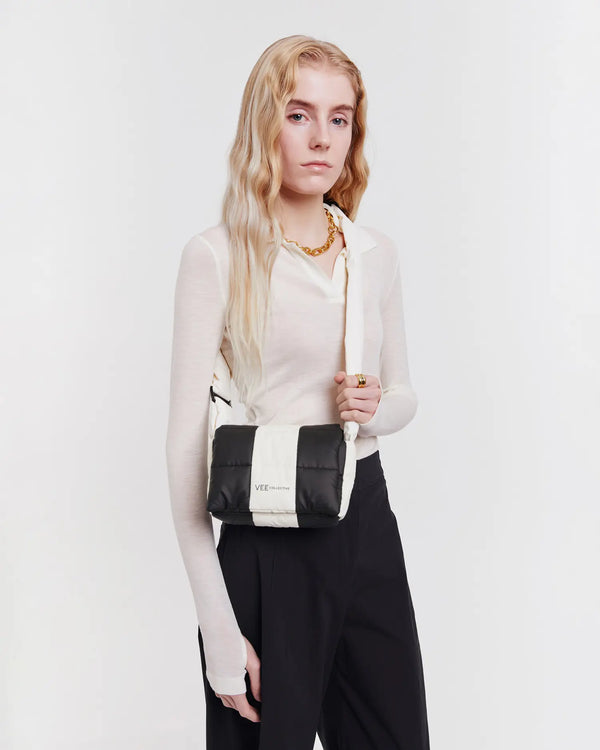 Porter Messenger Mini Black - Marshmallow Stripes by VEE COLLECTIVE
