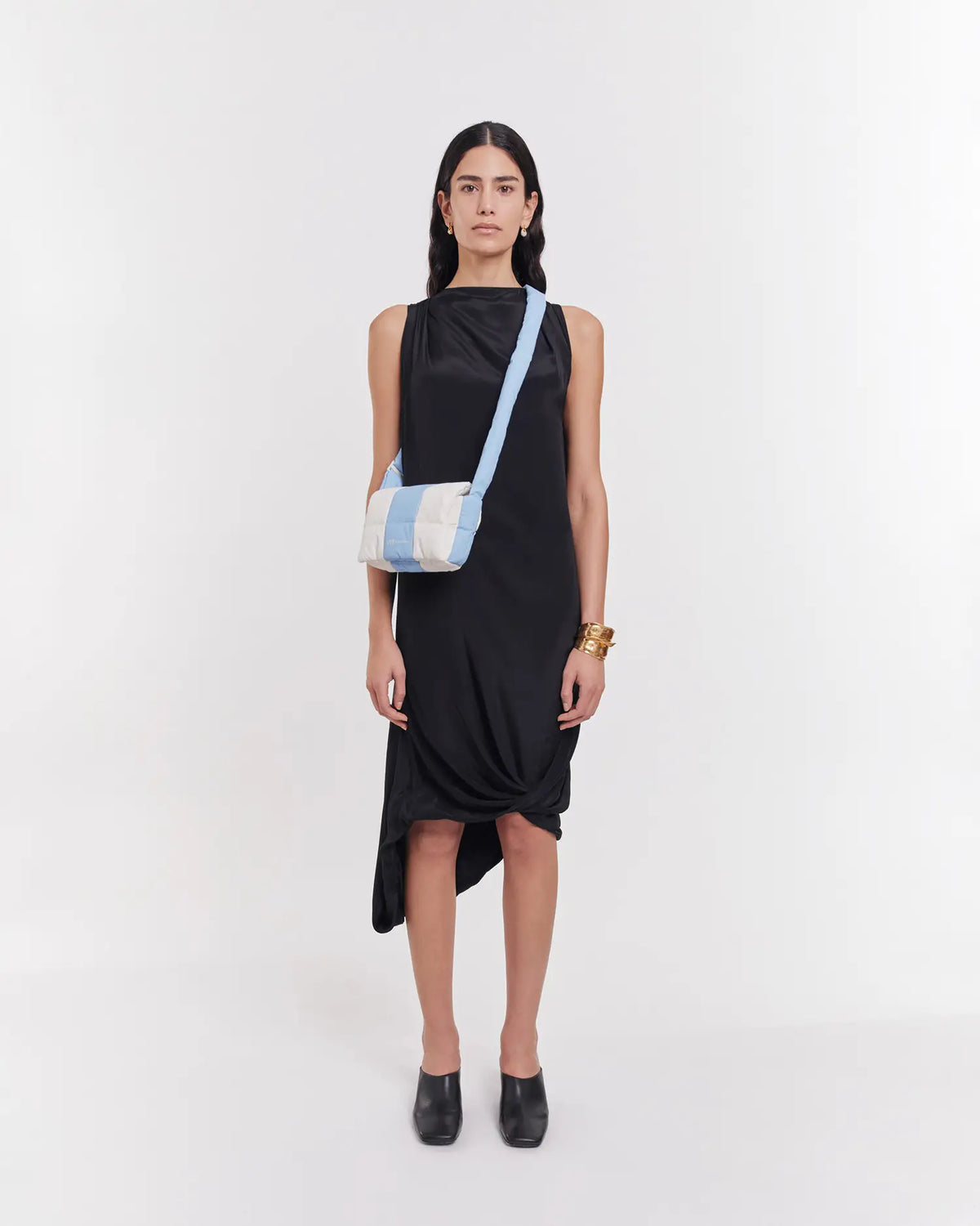 Porter Messenger Mini Cerulean - Marshmallow Stripes by VEE COLLECTIVE