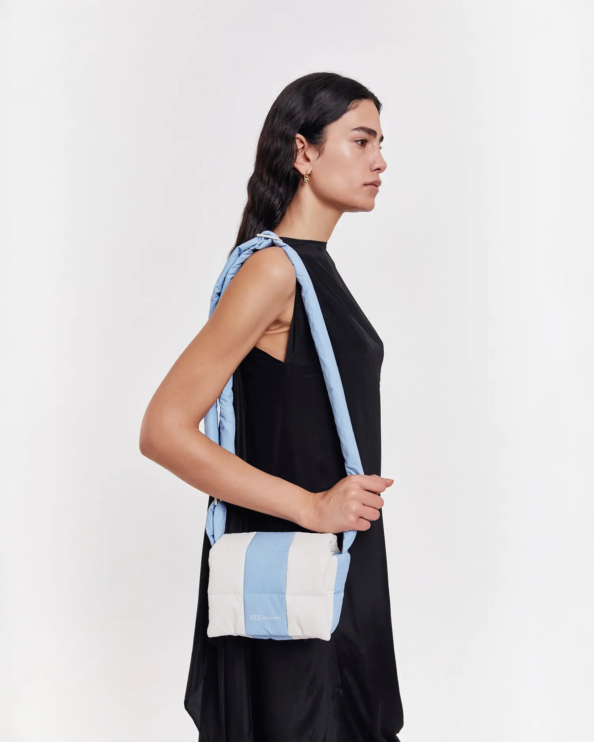 Porter Messenger Mini Cerulean - Marshmallow Stripes by VEE COLLECTIVE