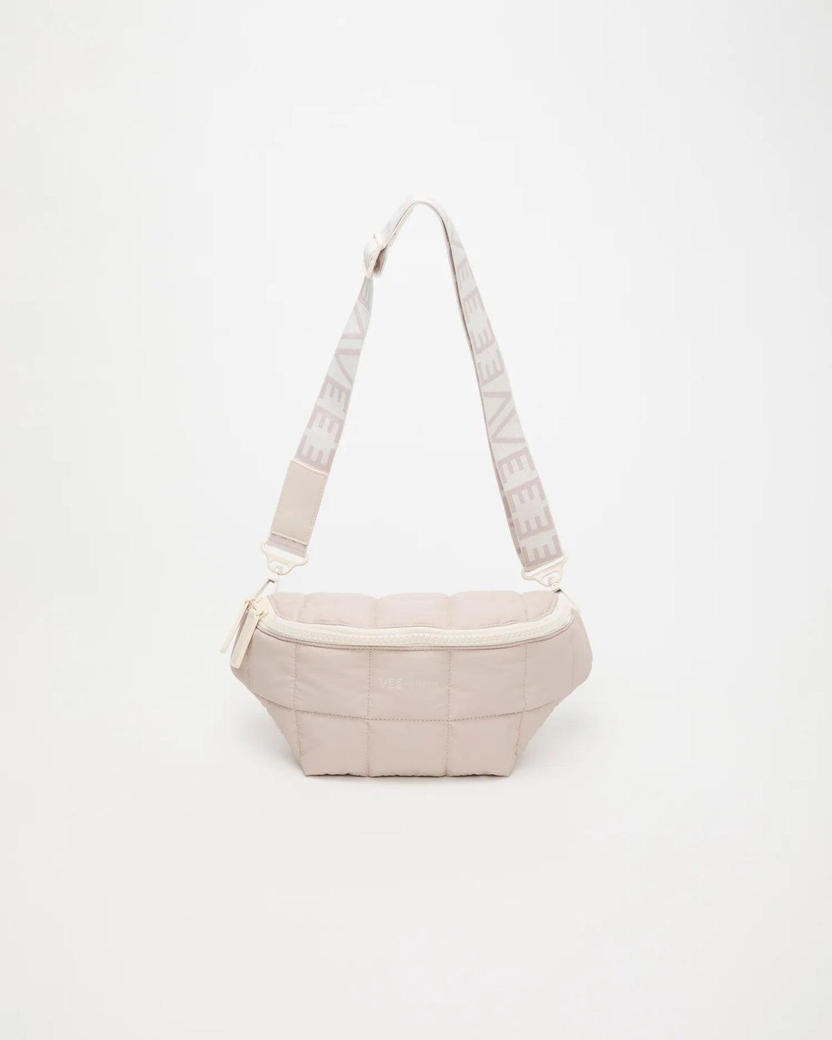 Front view of the Porter Sling Bag in Soft Taupe by Vee Collective, displayed with its strap.
