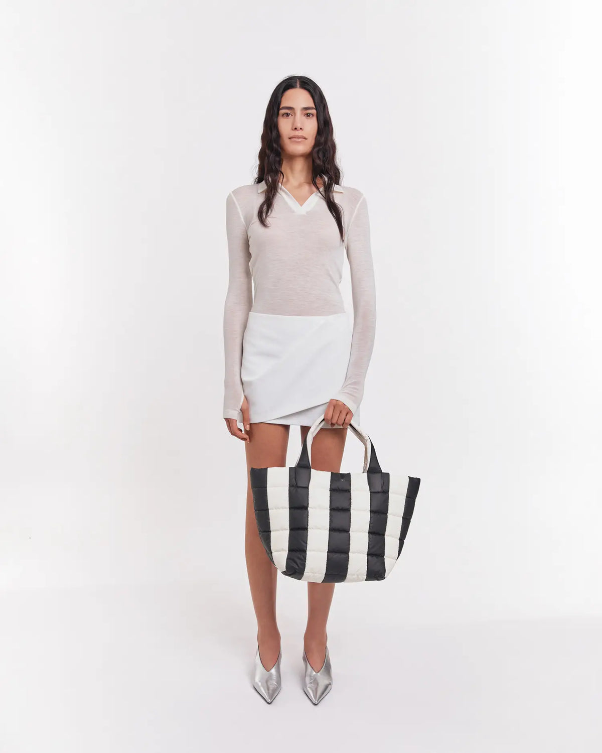 Porter Tote Medium Black Marshmallow Stripes