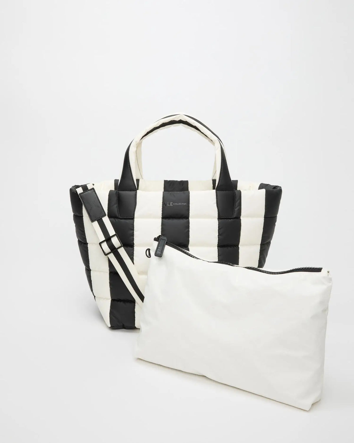 Porter Tote Medium Black Marshmallow Stripes