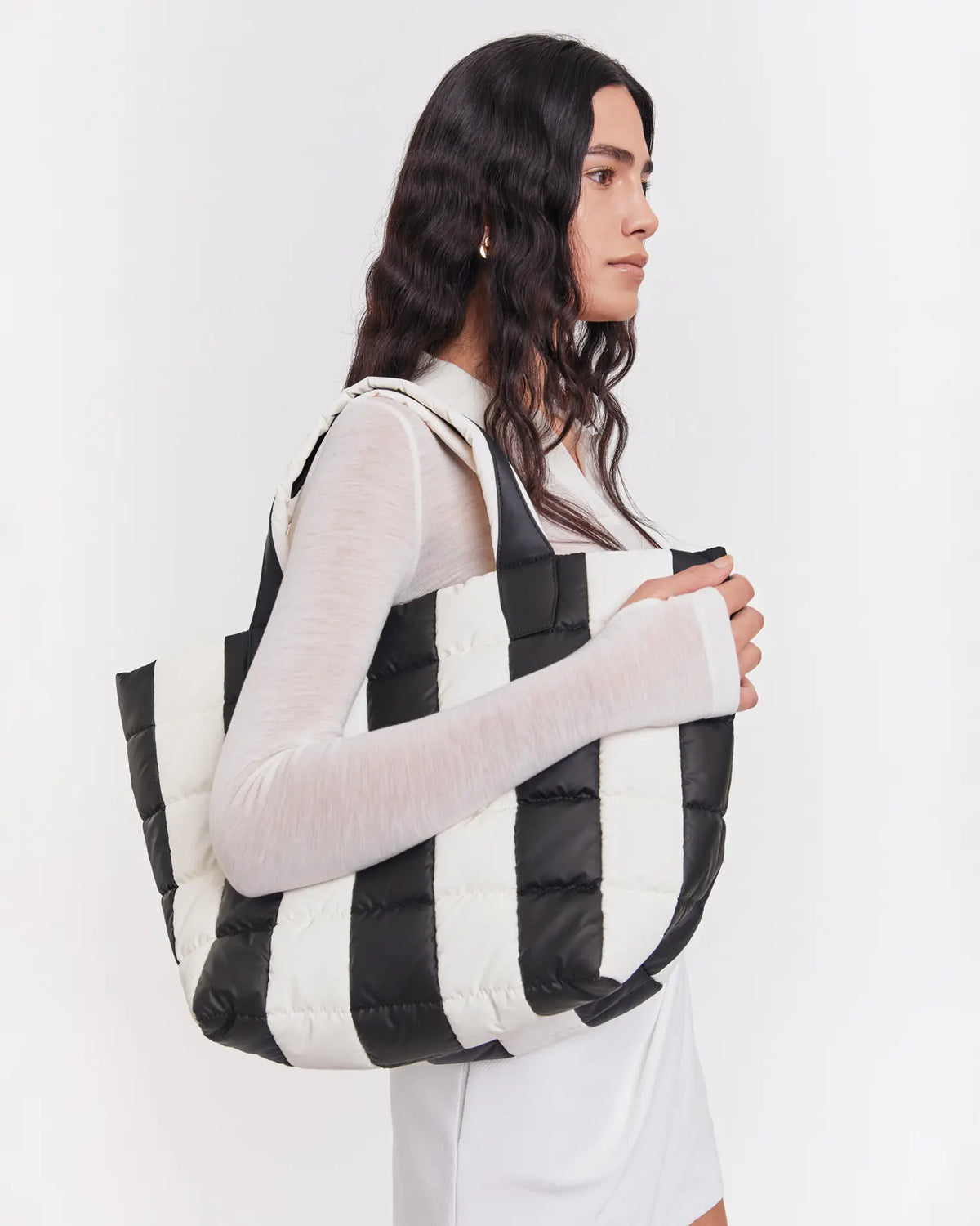 Porter Tote Black Marshmallow Stripes On Body Photo