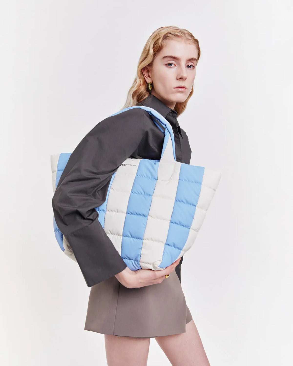 Porter Tote Medium Cerulean Marshmallow Stripes