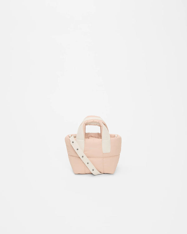 Front view of the Porter Tote Bag Micro in Cameo Rose by Vee Collective, displayed with its strap.