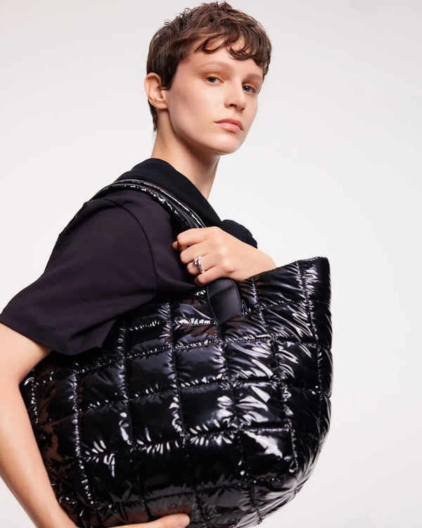 Porter Tote Medium Black Vinyl - VEE COLLECTIVE