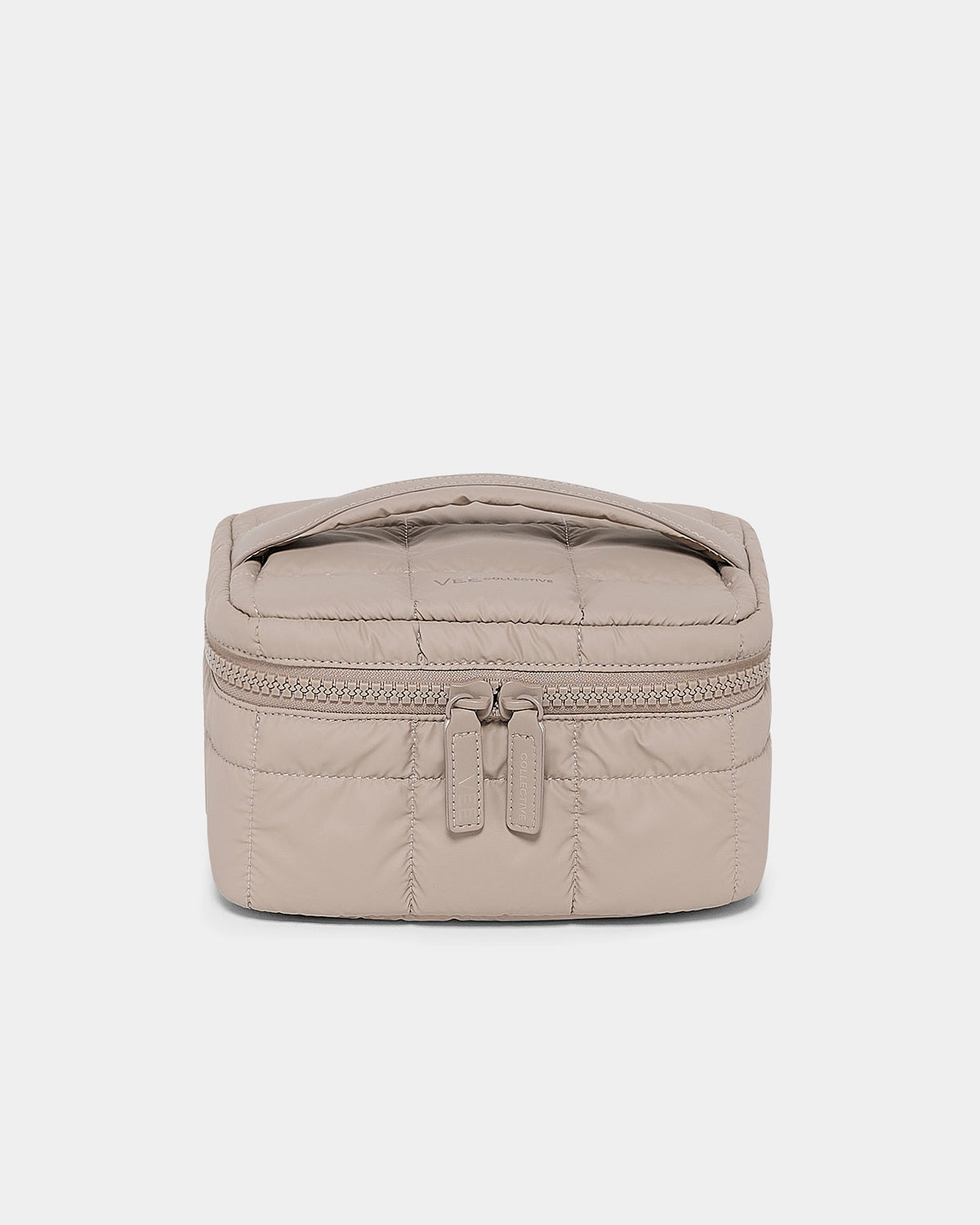 The Organizer Duo in Neutral beige quilted bag with dual zippers and top handle