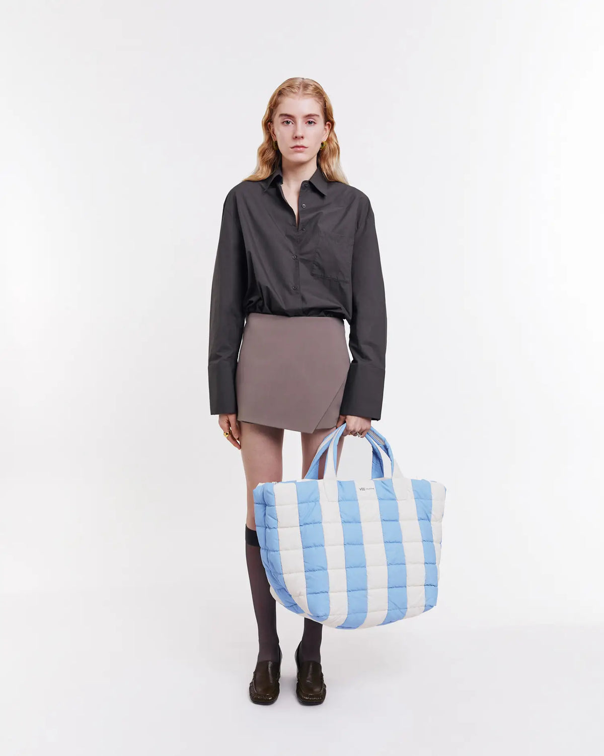 Porter Weekender Cerulean - Marshmallow Stripes by VEE COLLECTIVE