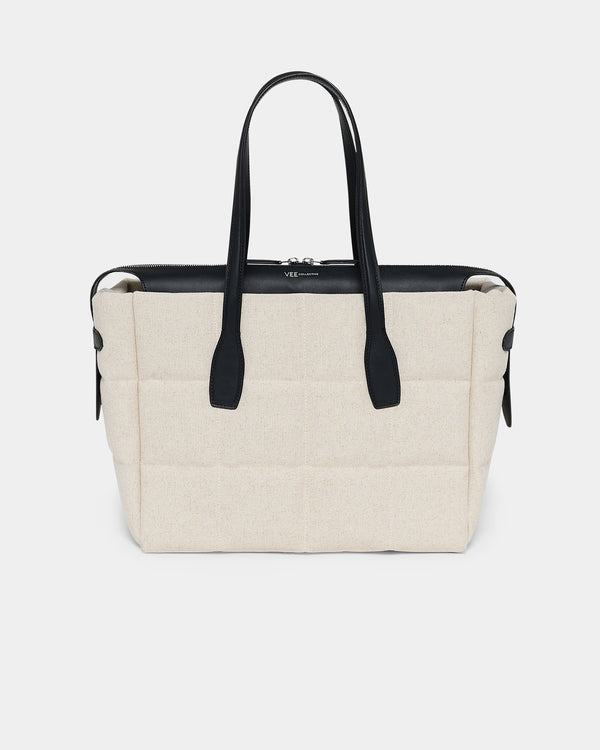Tela Tote Medium Natural Black Canvas