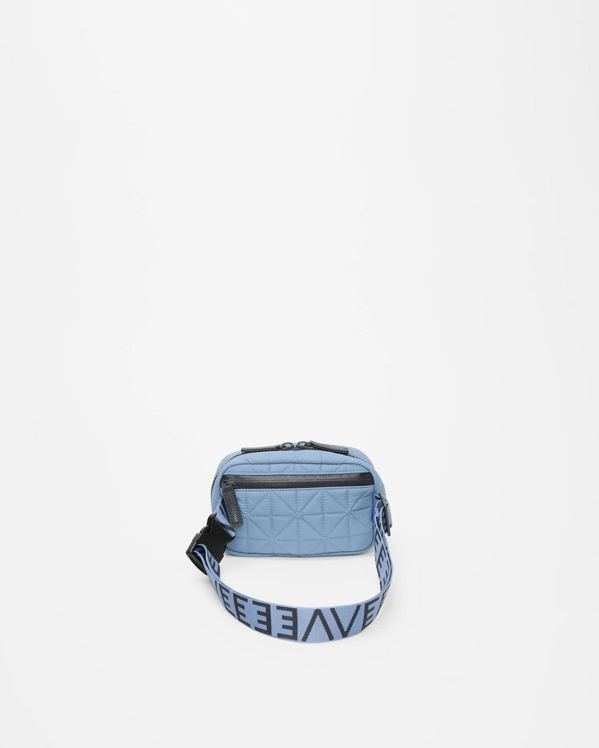 Product picture showing the Vee Belt Bag in Pigeon Blue by Vee Collective from the back.