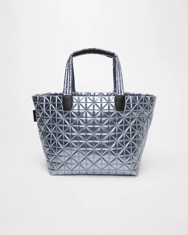 Front view of the Vee Weekender Bag  in Icy Silver by Vee Collective.
